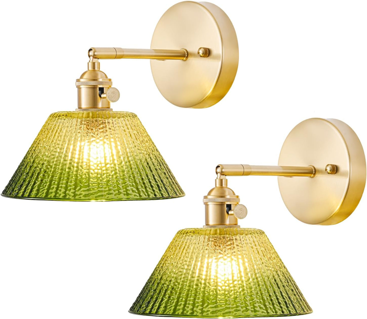 Vintage Wall Sconces Set of Two with Gradient Green Glass Shade