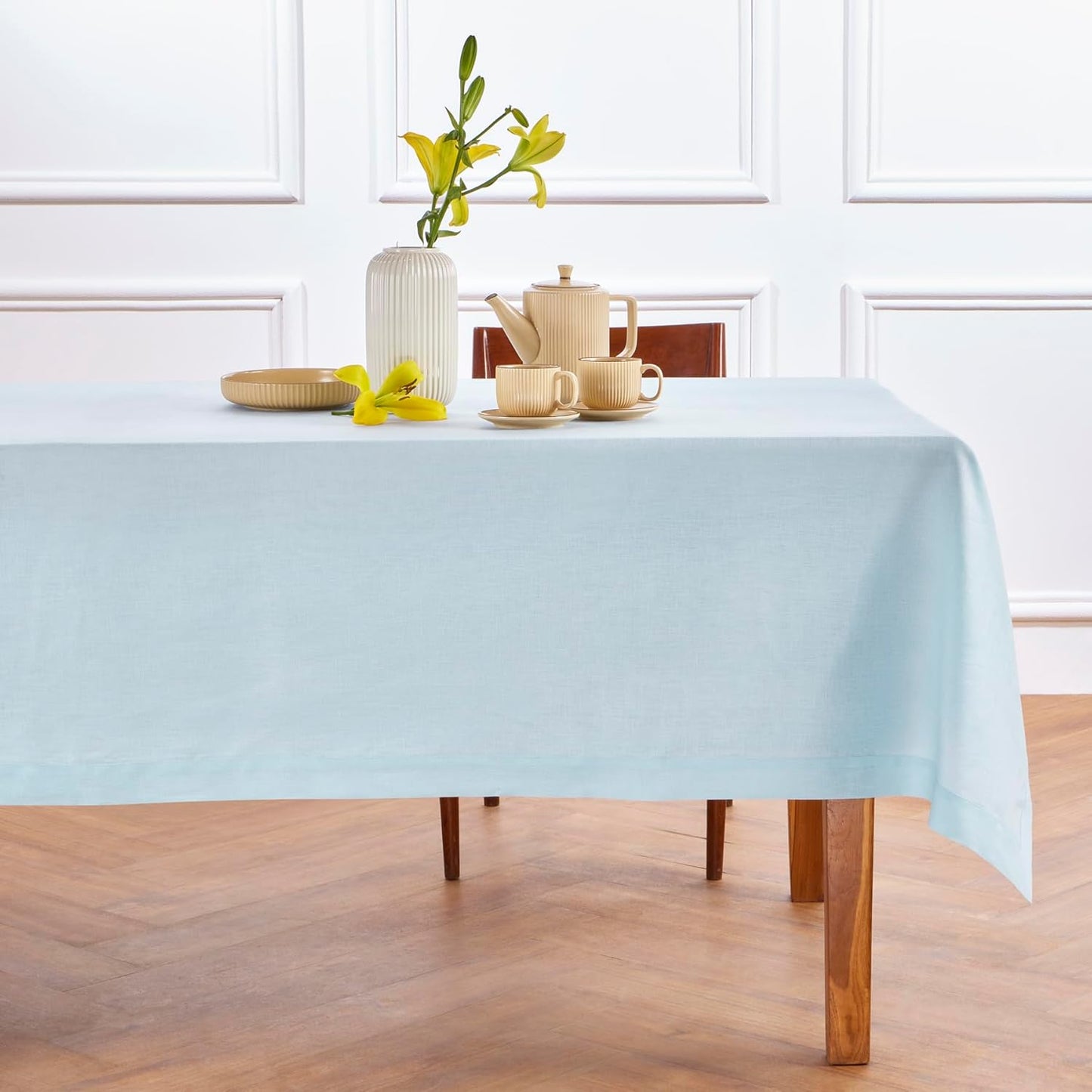 Pure Linen Ice Water Tablecloth 52 x 52 Inch for Holidays