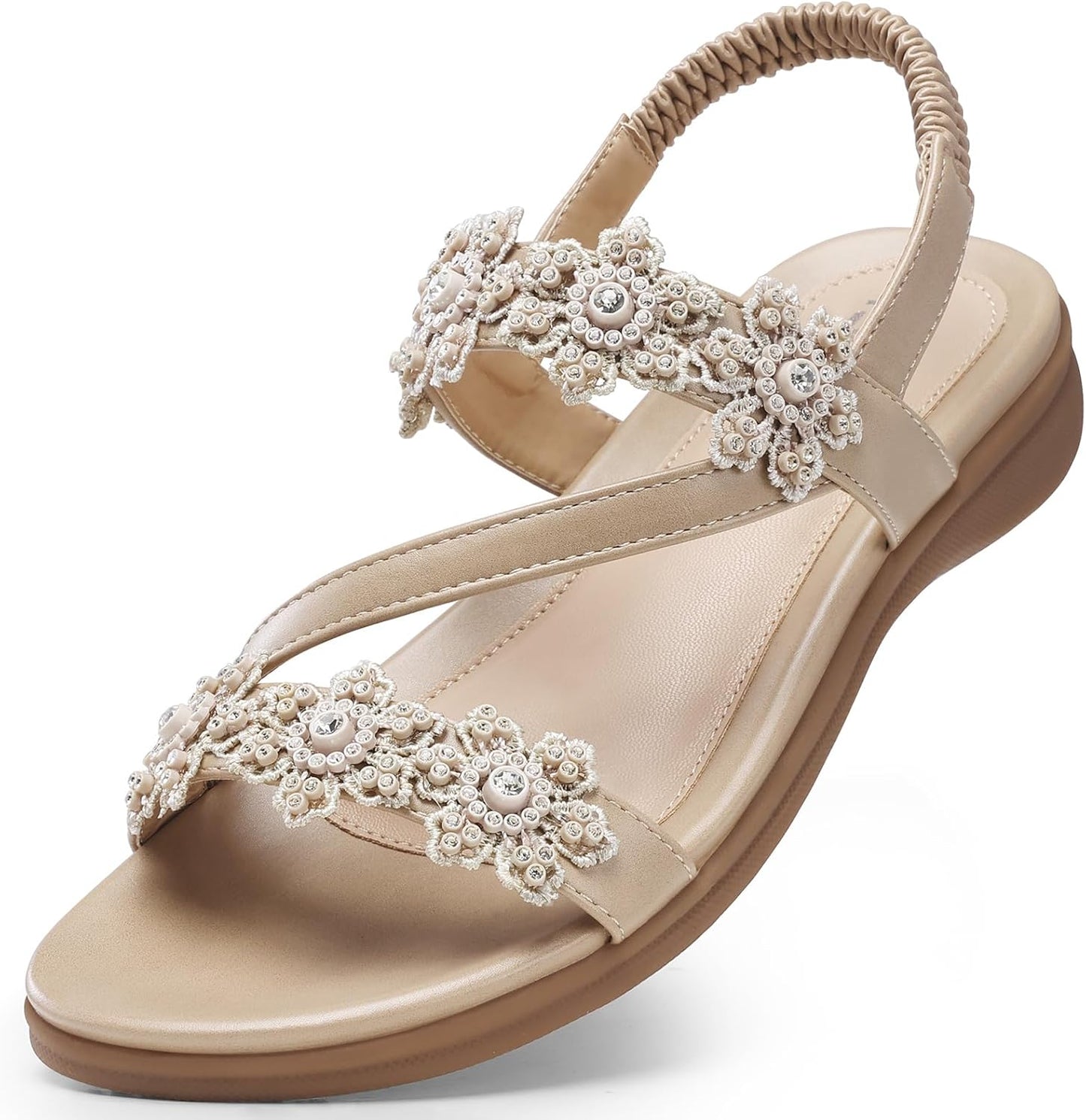 TEMOFON Sandals for Women: Dressy Summer Flower Flat Sandals