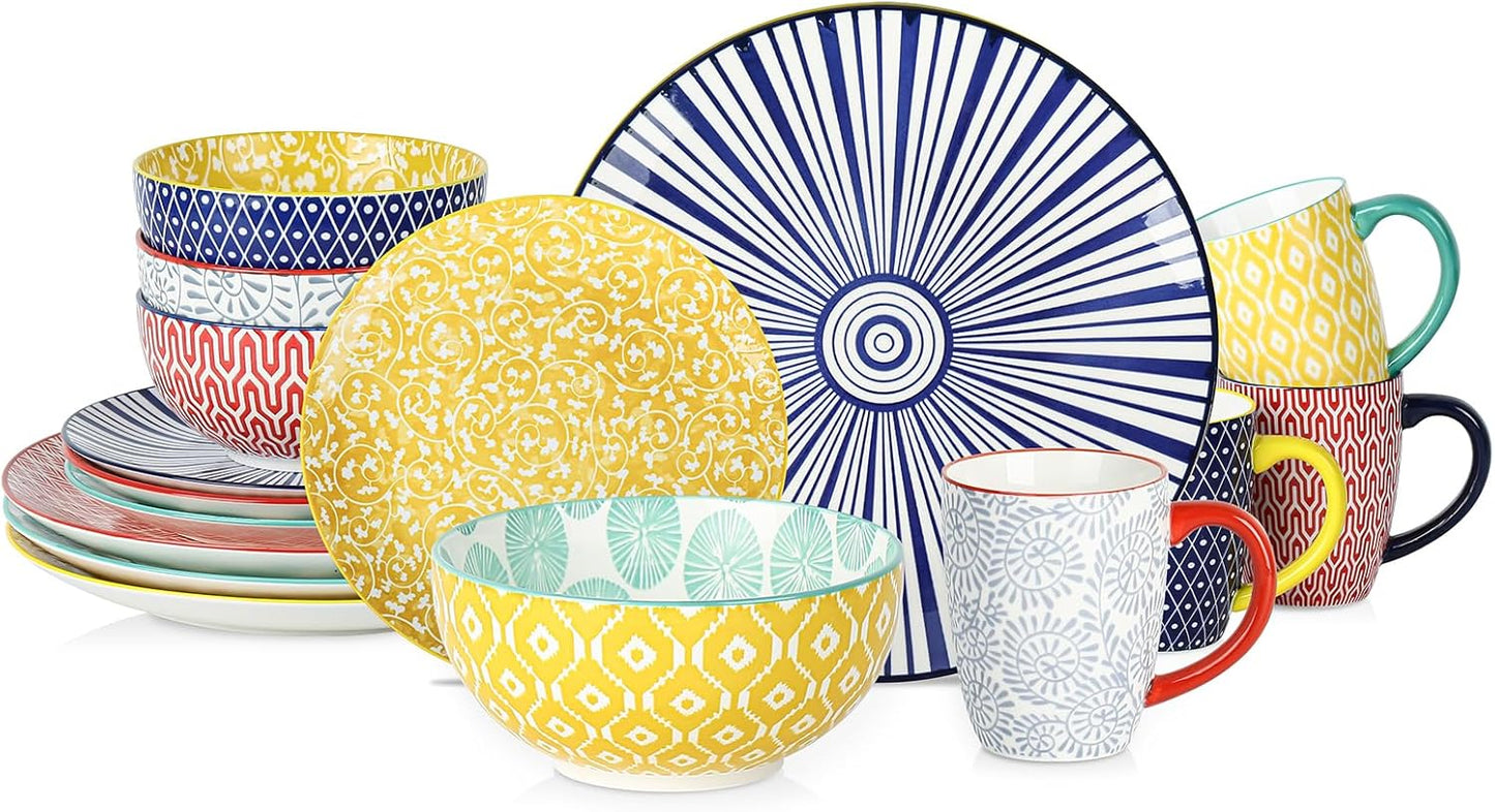 Selamica Ceramic Dinnerware Set for 4 - 16 Pieces of Elegance