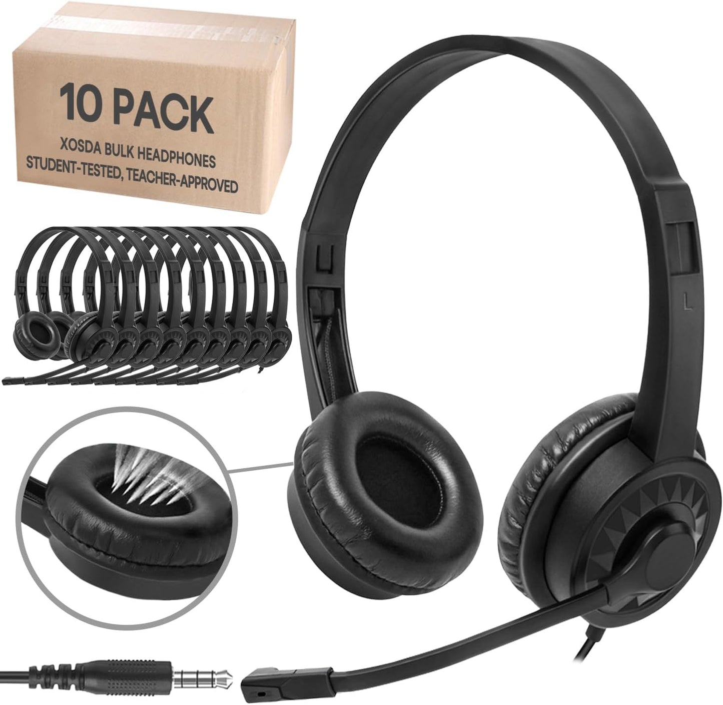 10 Pack Bulk Headphones with Microphone for Classroom Use