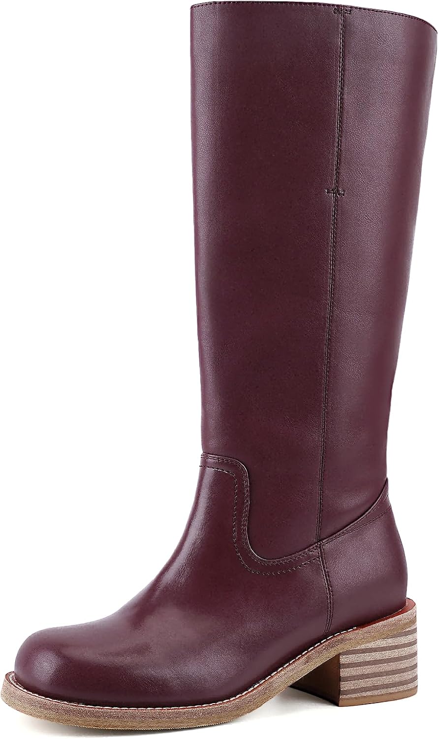 Women's Knee High Boots with Chunky Block Heel for Comfort