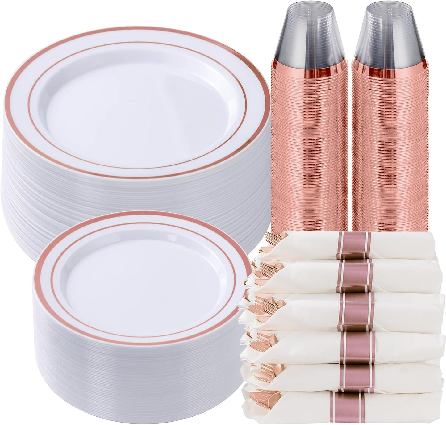 350 Piece Rose Gold Plastic Dinnerware Set for 50 Guests