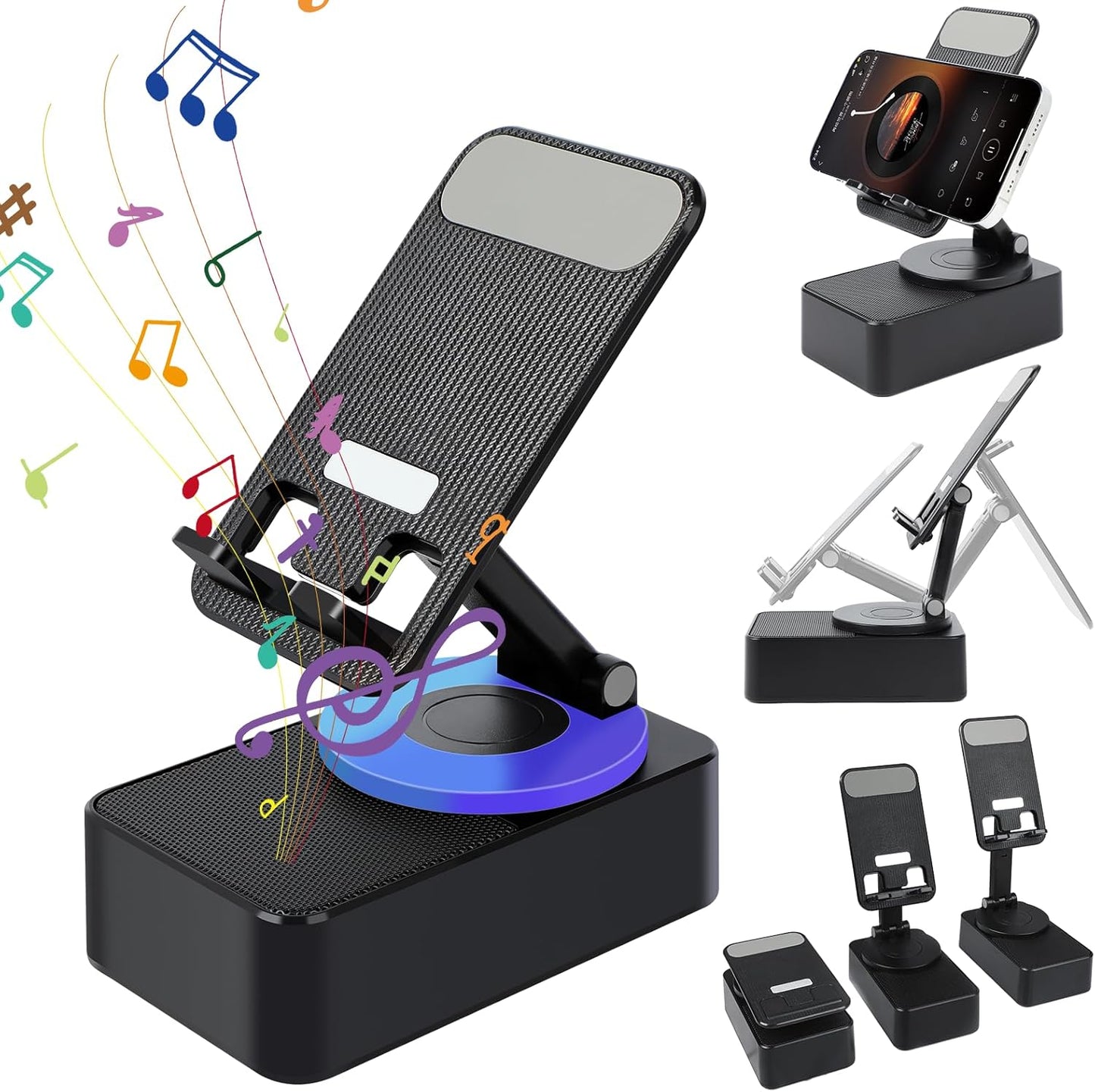 3-in-1 Induction Speaker Stand, Wireless Music & Power Bank in Black