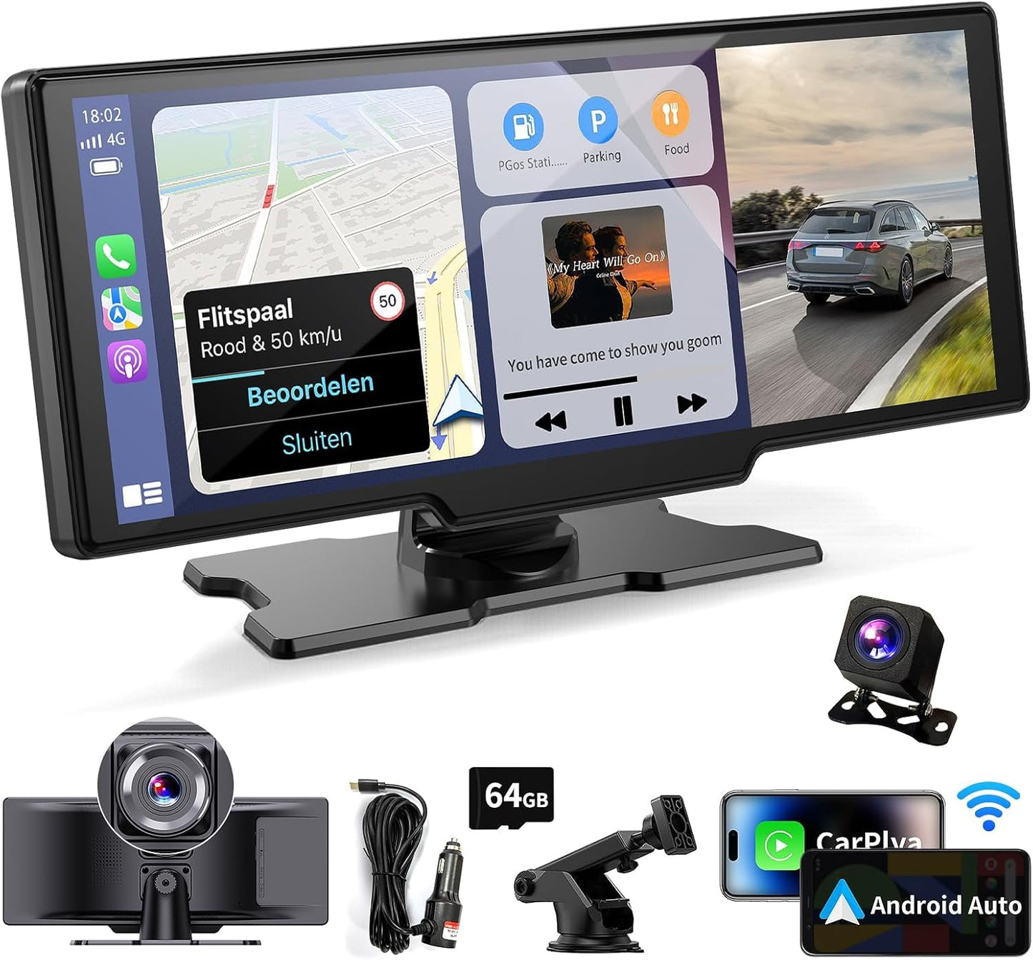 10.26 Wireless Carplay Screen with 4K Dash Cam