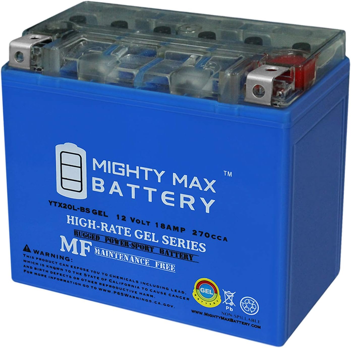 Mighty Max YTX20L-BS GEL Motorcycle Battery - Reliable Power
