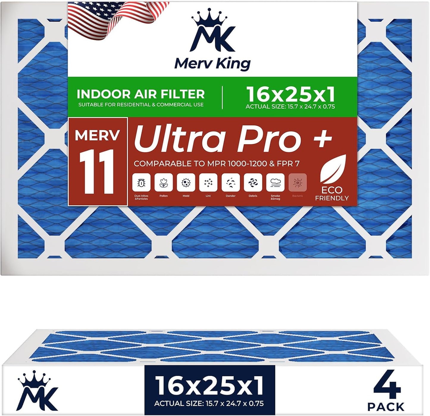 MervKing 16x25x1 Air Filter - MERV 11 for Clean Indoor Air