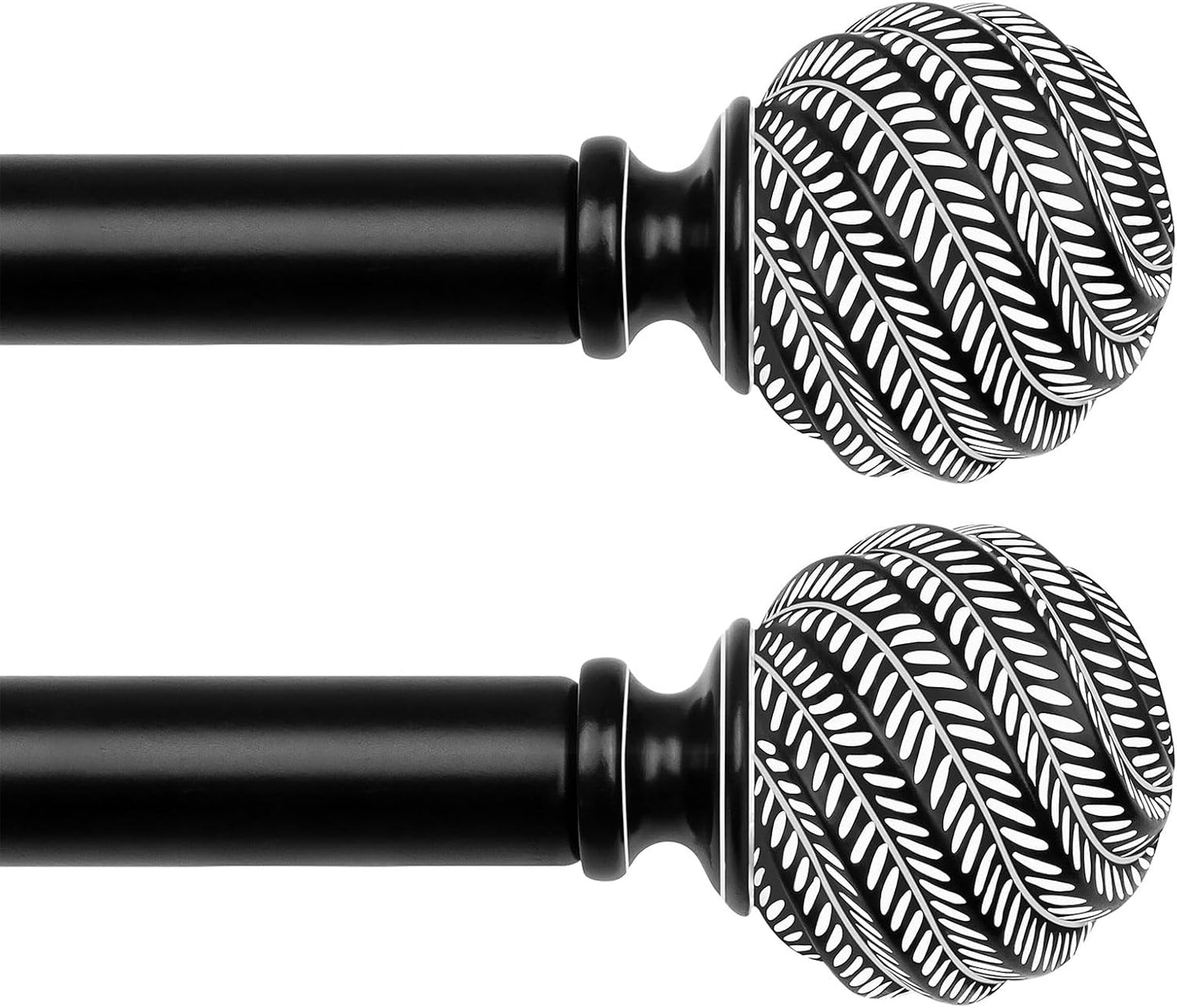 Black Curtain Rods for Windows 2 Pack - Adjustable Heavy Duty