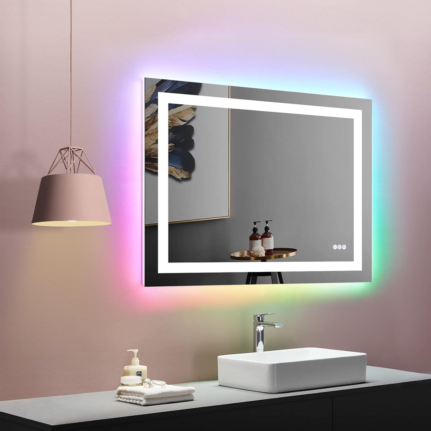 LOAAO 40X32 LED Bathroom Mirror with Lights and Anti-Fog Feature