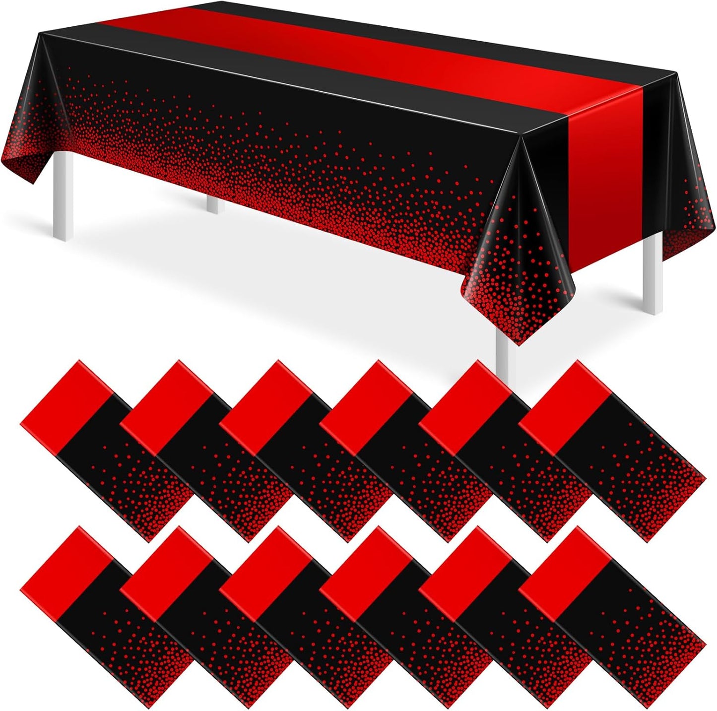MASHAN 12Pcs Black and Red Tablecloths for Party Decorations