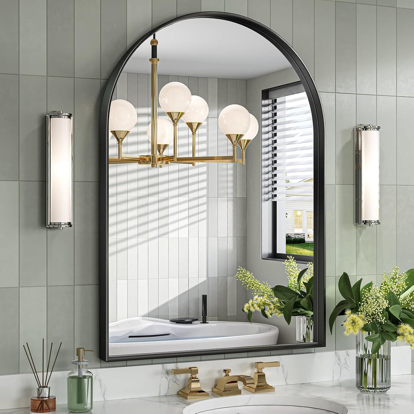 Brightify Arched Mirror - Elegant Black Wall Mirror for Home