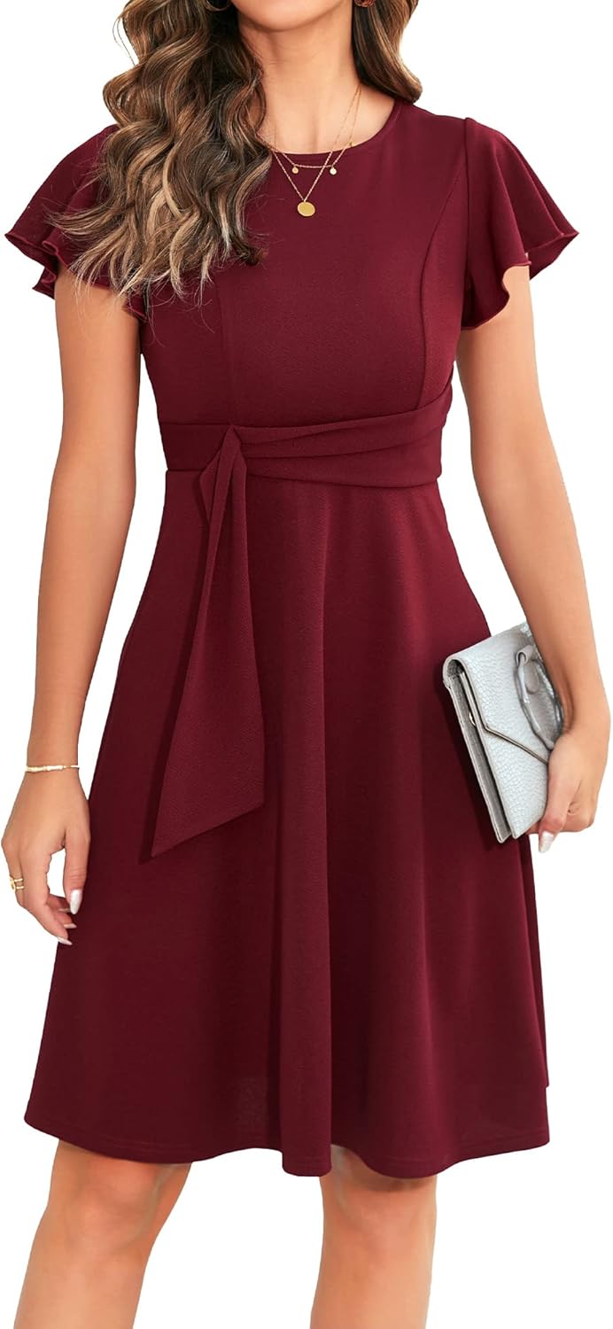 Elegant Ruffle Sleeve Flared A Line Swing Dresses for Women