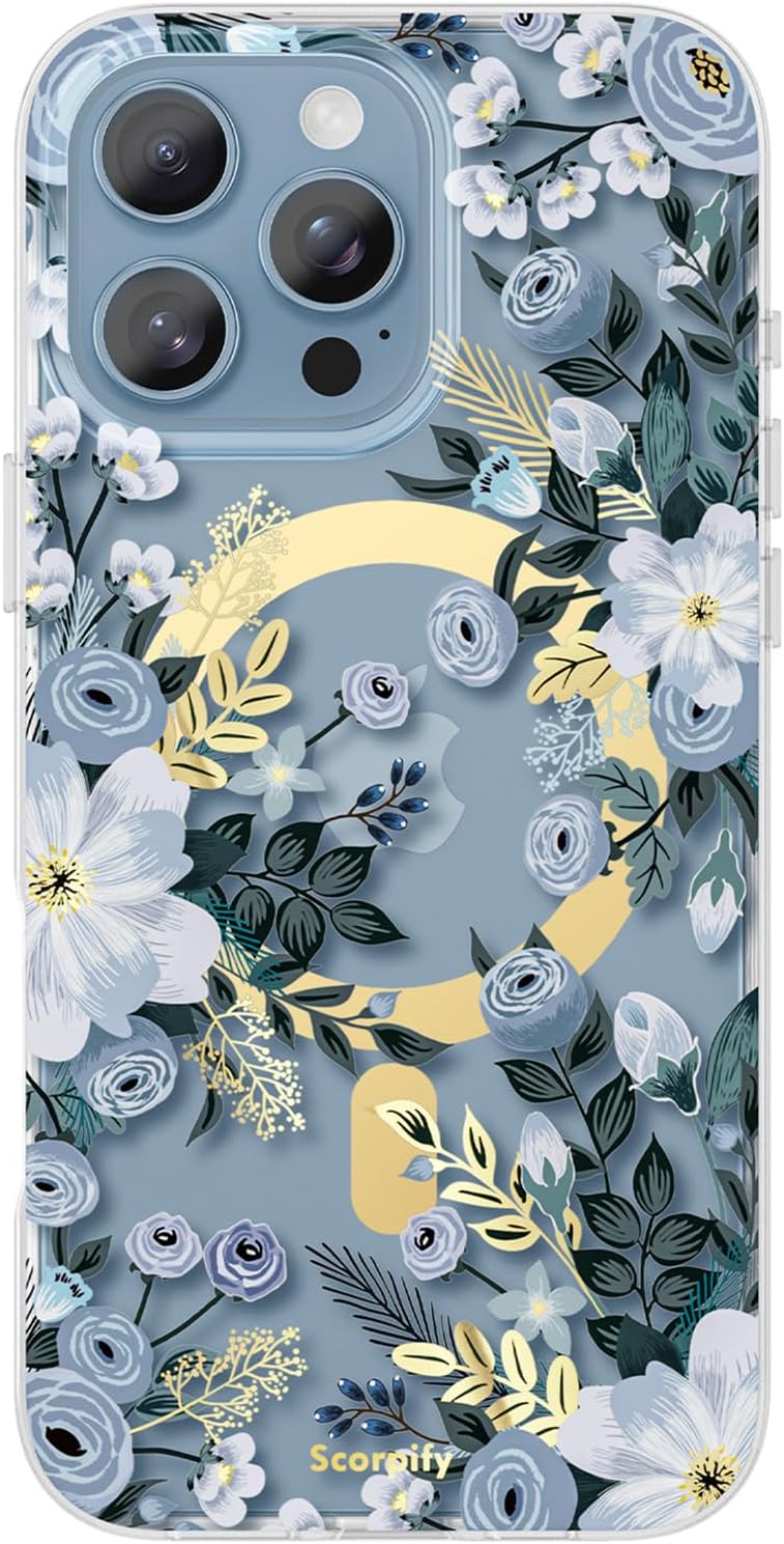 SCORPIFY iPhone 16 Pro Max Case with Blue Floral Design