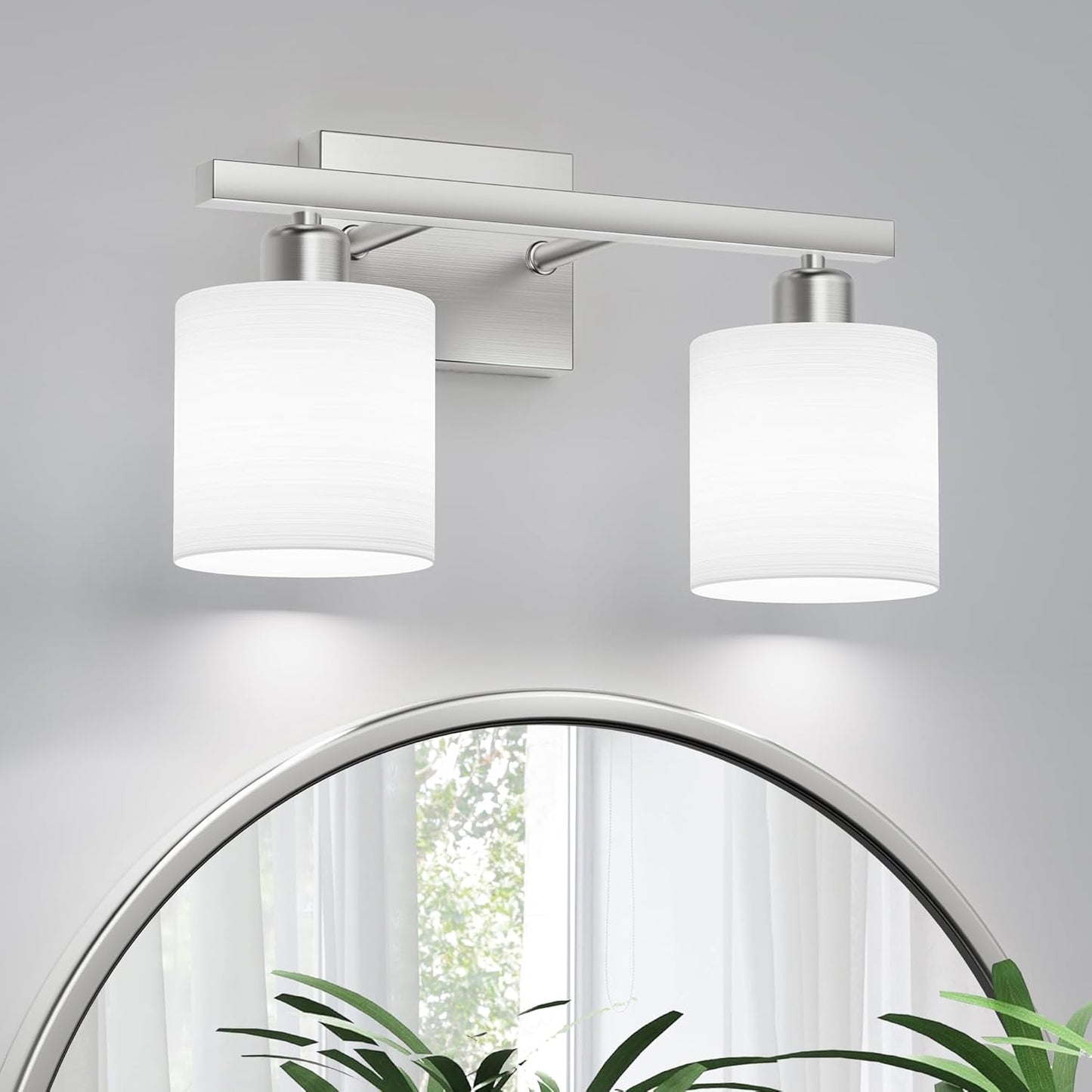 Modern Bathroom Vanity Light with Frosted Glass Shades and Nickel