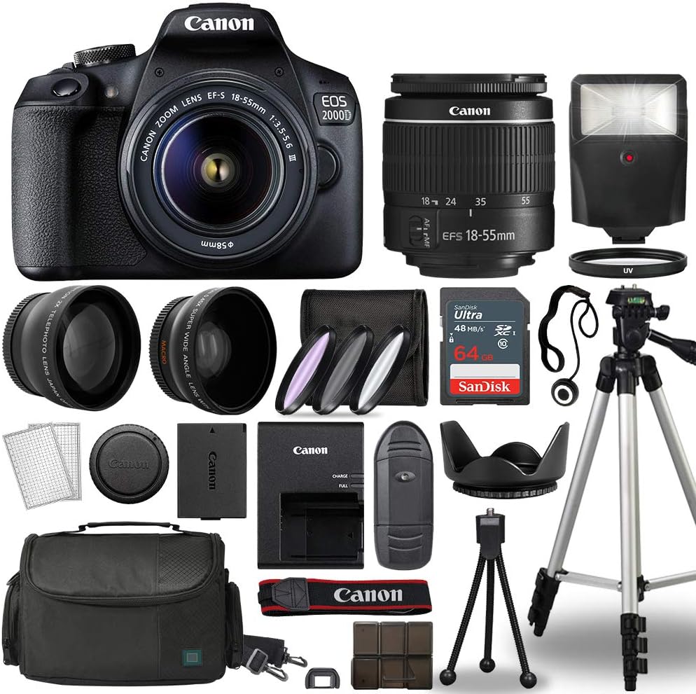 Canon EOS 2000D Digital SLR Camera with 18-55mm Lens Bundle