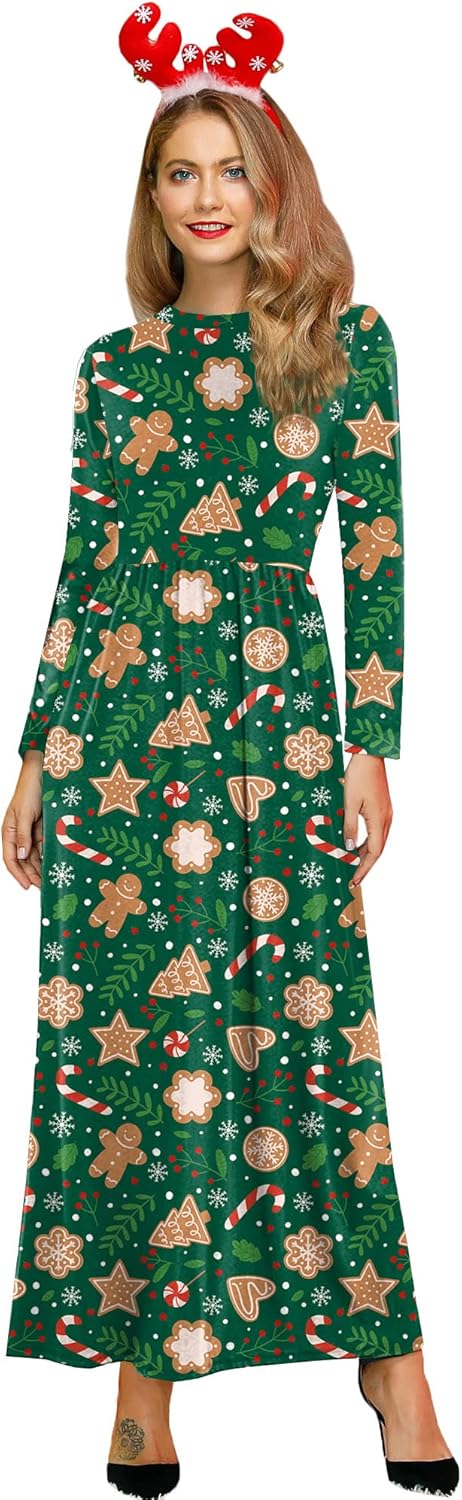 Women's Ugly Christmas Maxi Dress with Pockets for Holiday Fun