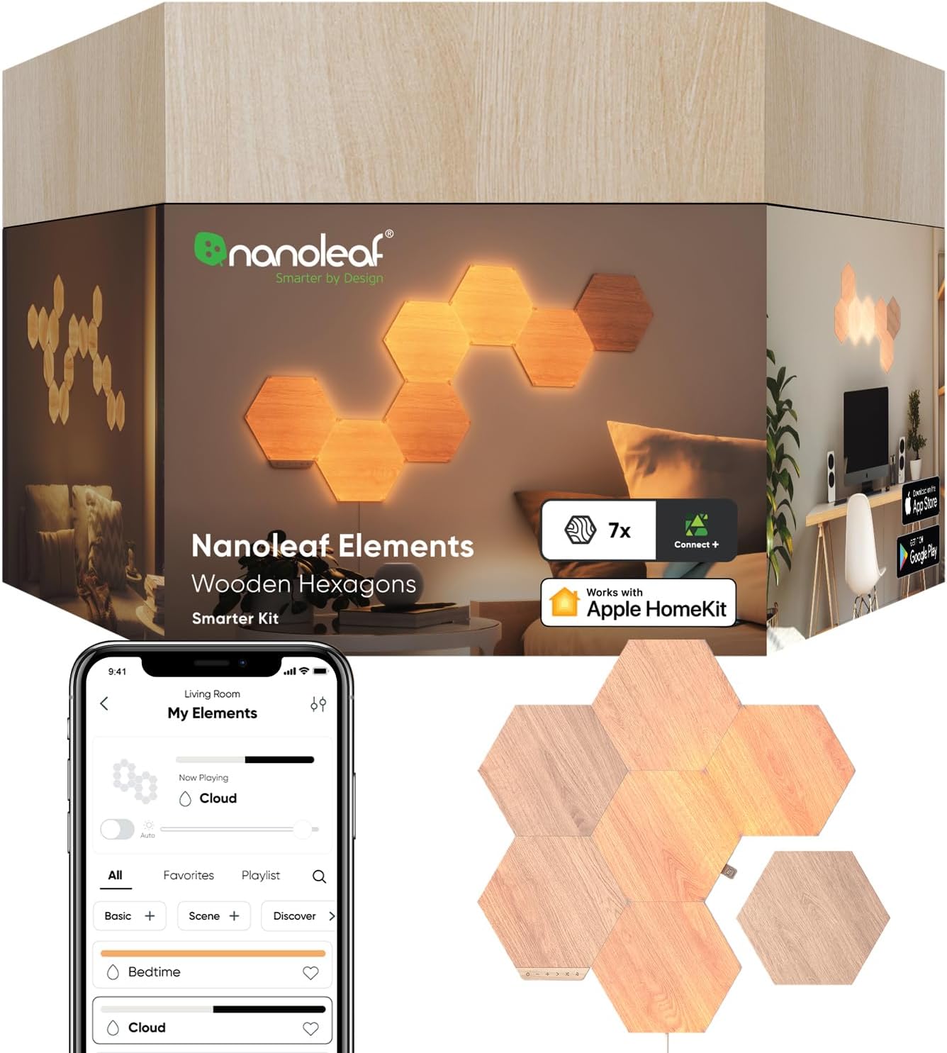 Nanoleaf Elements Wood Look Smart Wall Lights for Home Decor