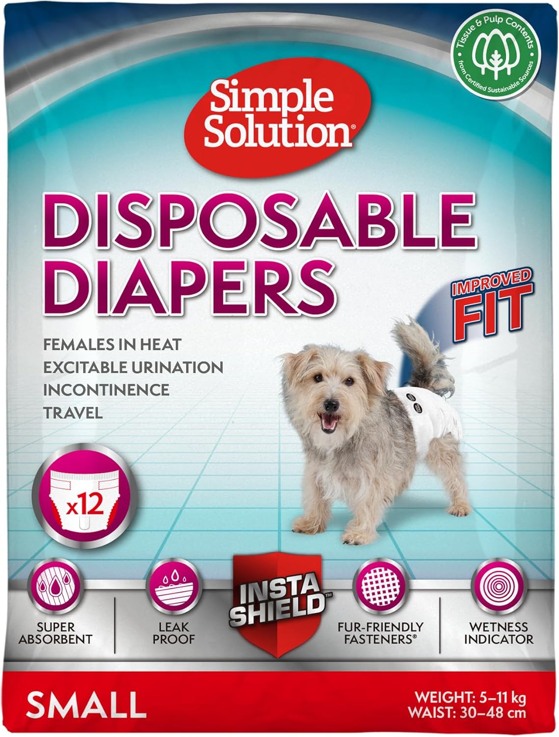 Super Absorbent Disposable Diapers | Small Dogs | 12 Count