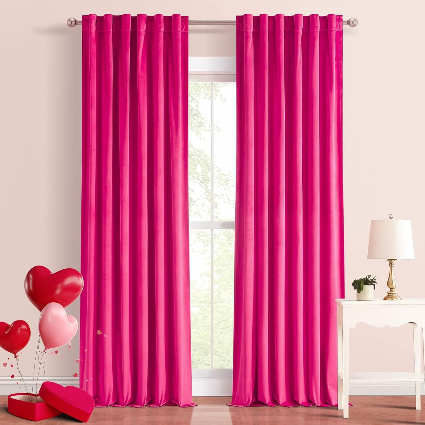 Topfinel 90 Inch Hot Pink Velvet Curtains for Elegant Living