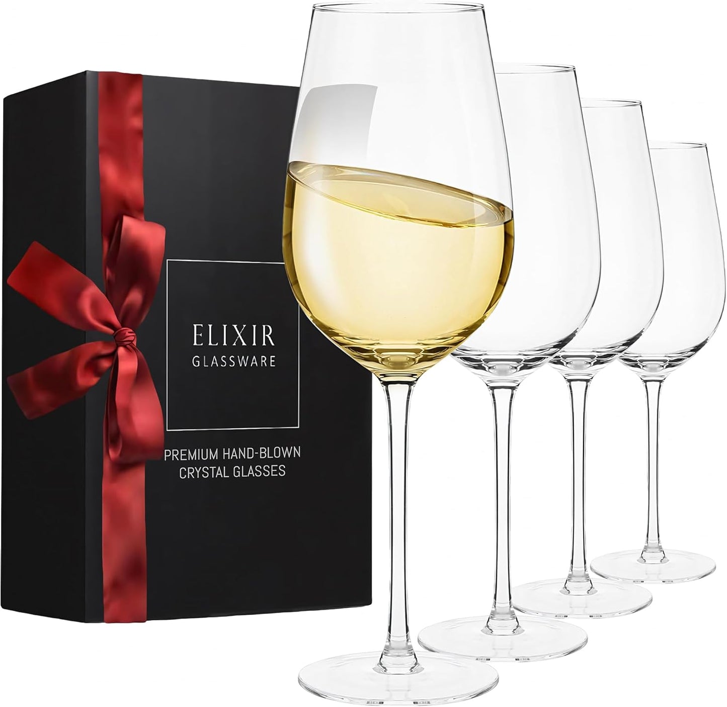 ELIXIR GLASSWARE White Wine Glass Set of 4 - Perfect Gift