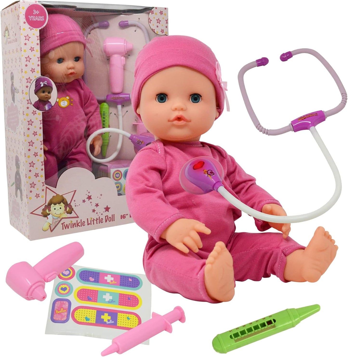 Interactive 16 Inch Baby Doll Doctor Kit for Kids Role Play