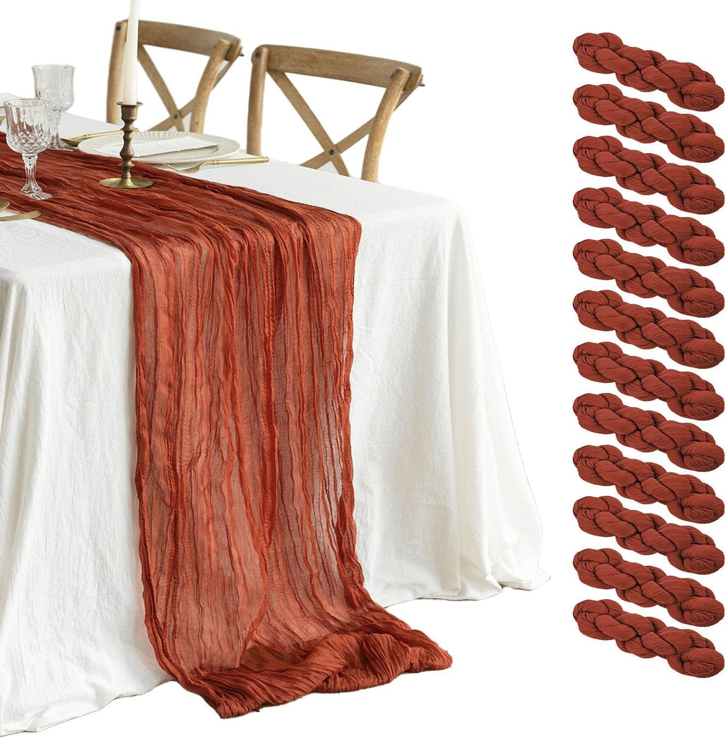 12 Pcs Terracotta Cheesecloth Table Runner for Elegant Decor