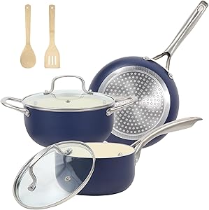 M MELENTA 7 Piece Nonstick Ceramic Cookware Set for Healthy Cooking