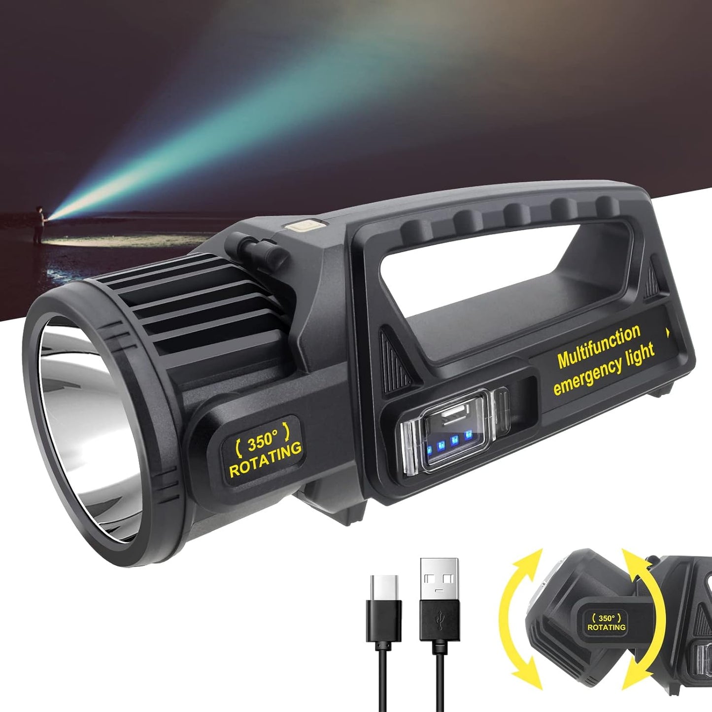 Spotlight 3000000 Lumens Rechargeable LED Flashlight for Outdoors