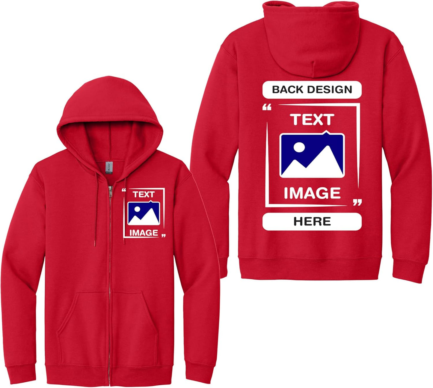 Personalized Full-Zip Red Hoodie - Custom Image/Text, Unisex