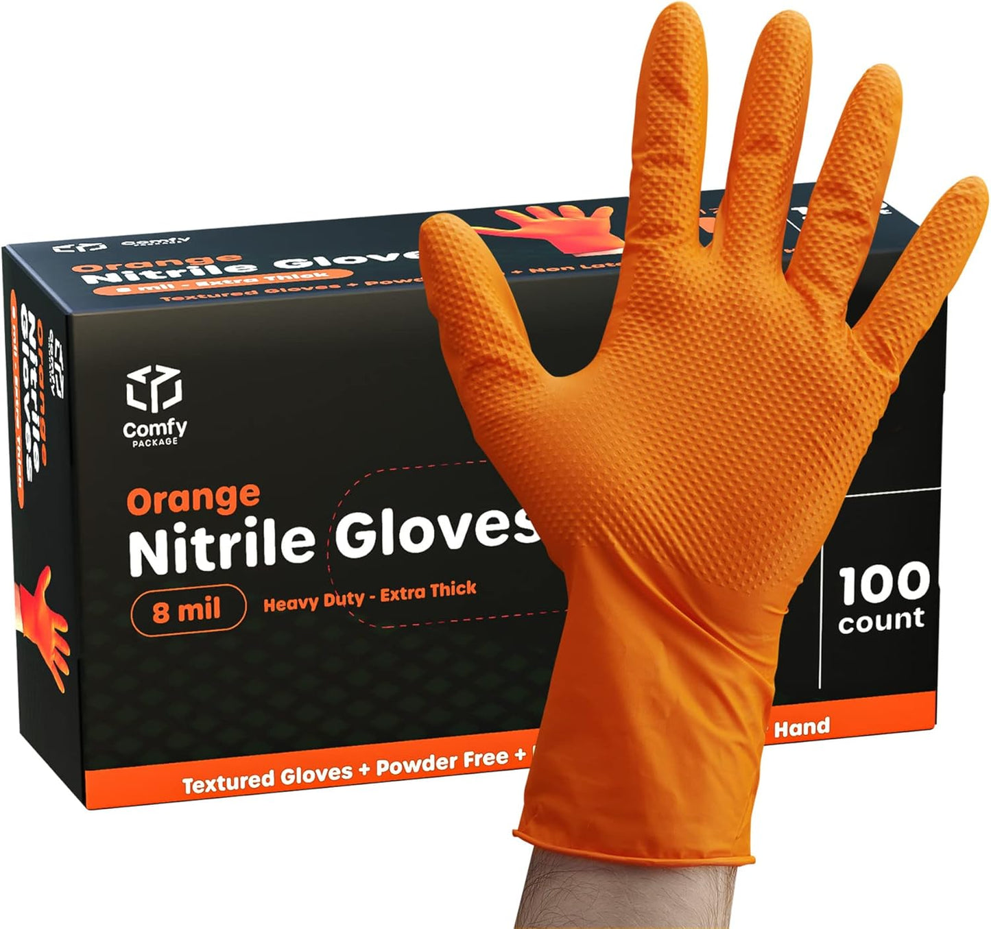Industrial Strength Orange Nitrile Gloves x100