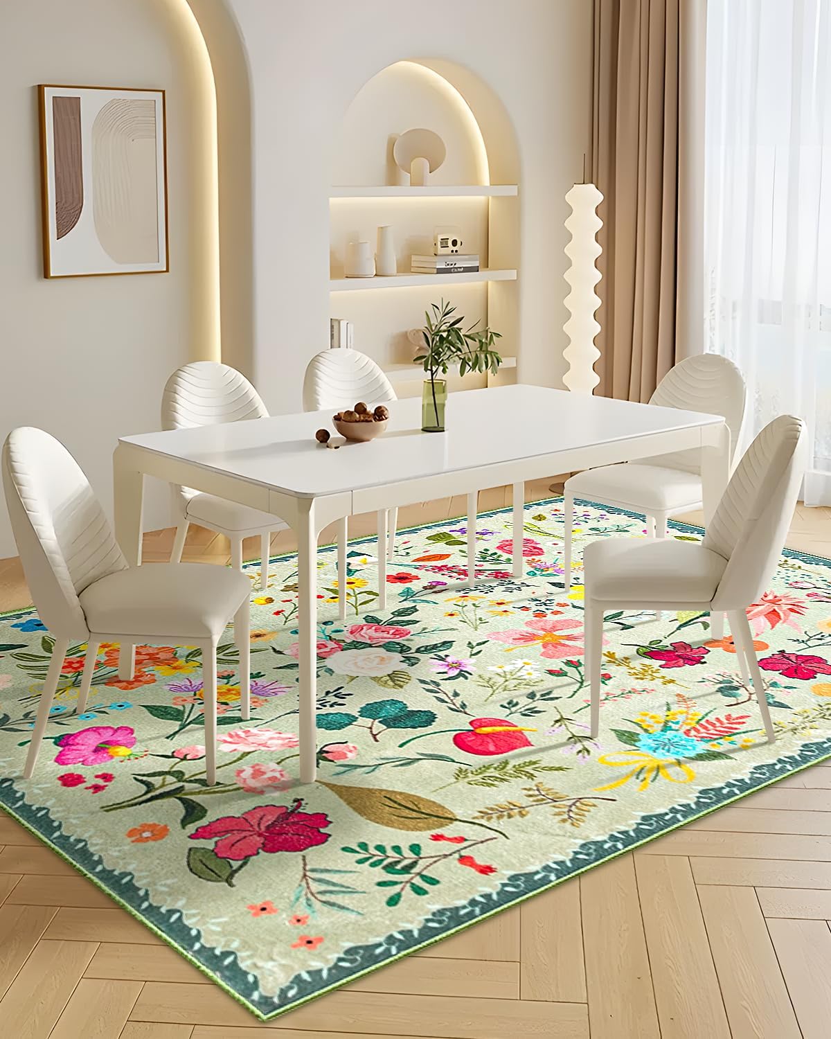 Boho Washable Area Rug 5x7 for Living Room and Bedroom