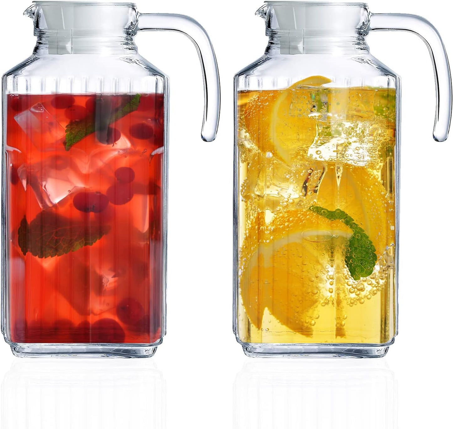 Elegant Glass Pitcher Set of 2 for Iced Tea and Lemonade