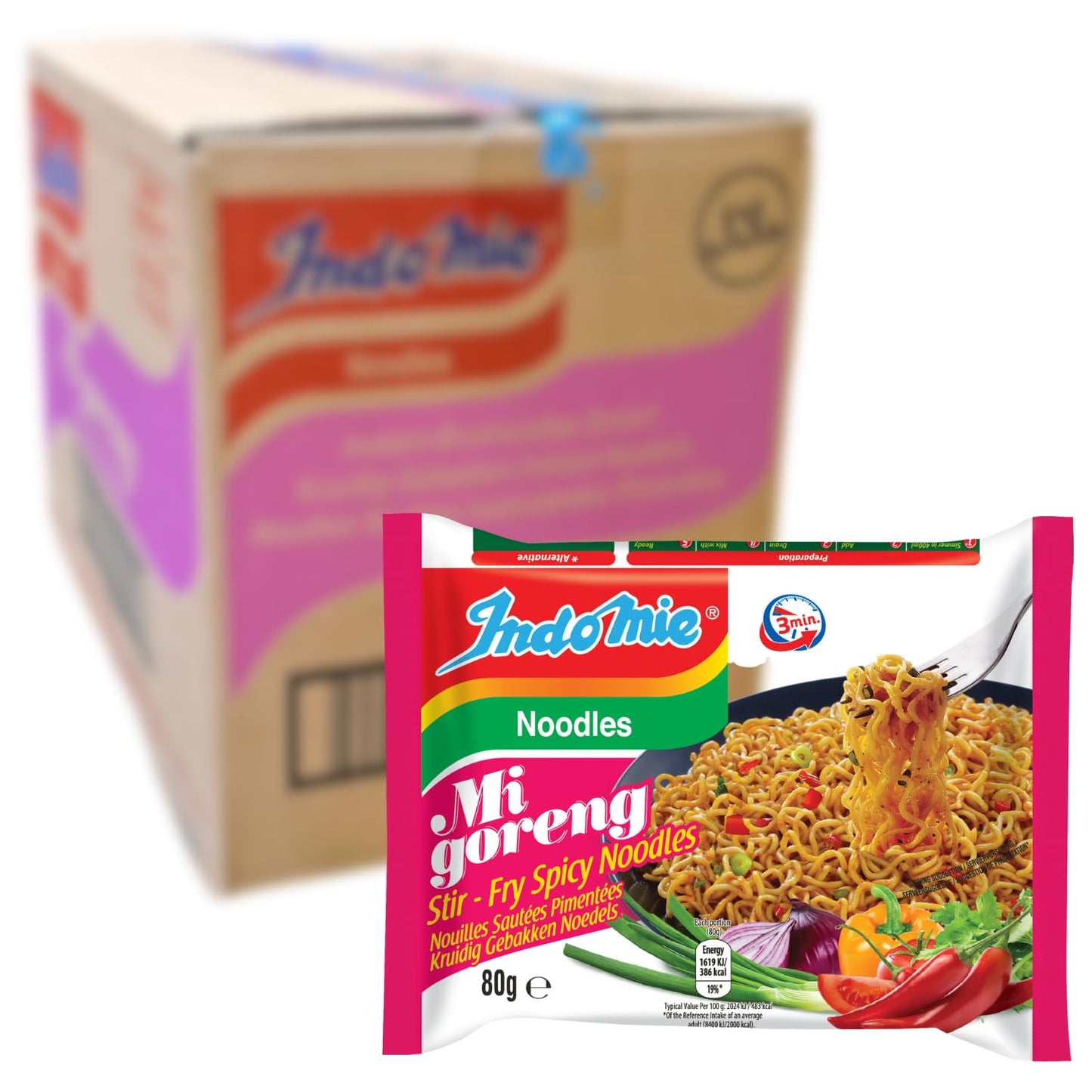 Indomie Mi Goreng Instant Noodles, Hot & Spicy, 40 Count Pack