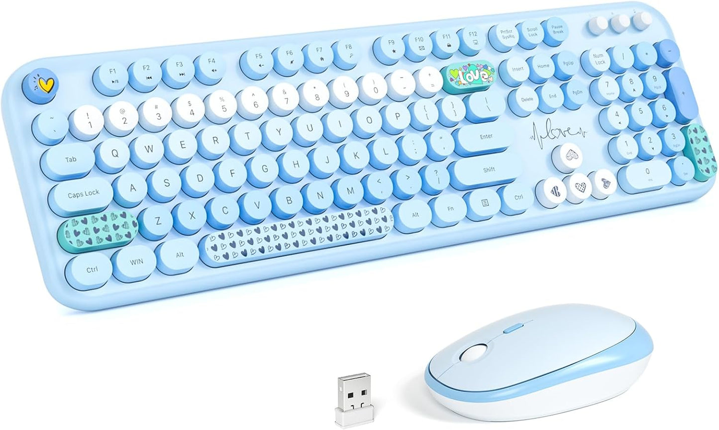 KNOWSQT Wireless Keyboard and Mouse Combo - Colorful Retro Design