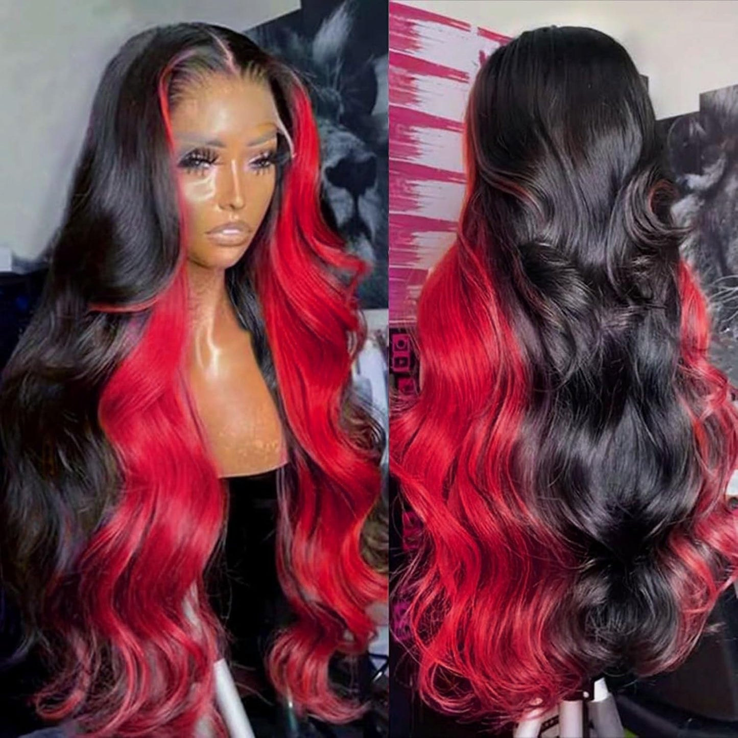 13x6 Black And Red Wigs Human Hair Ombre 99J Burgundy Style