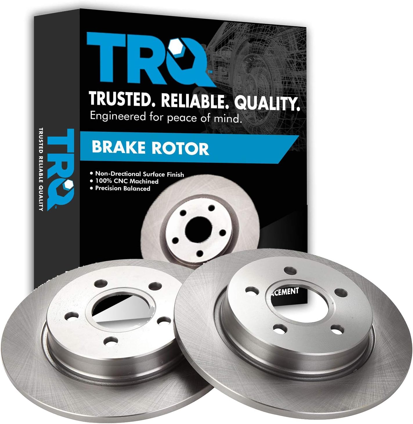 TRQ Rear Brake Rotors Set Solid for 2012-2018 Ford Focus