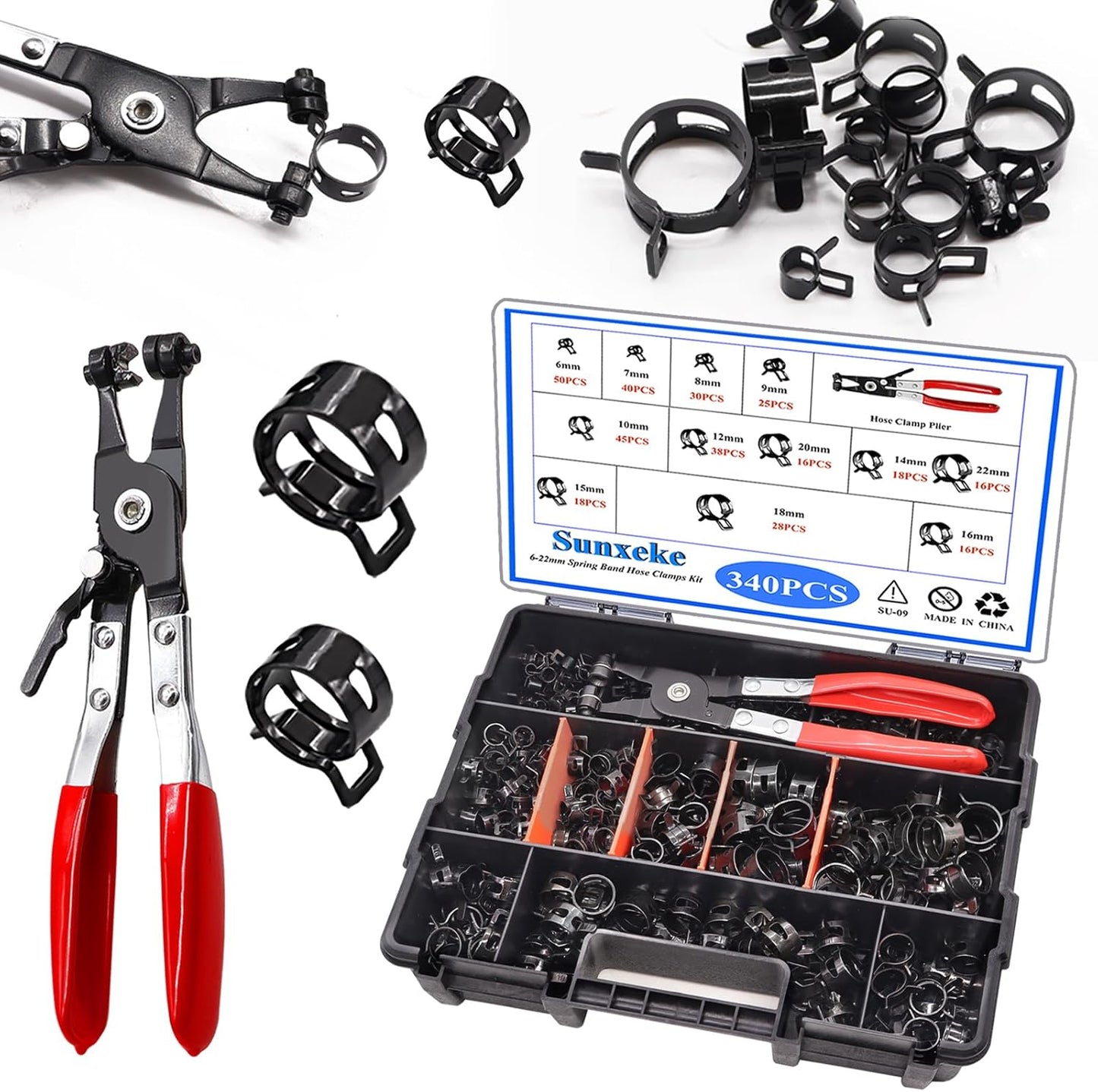 340Pcs Spring Band Hose Clamps Kit for Automotive and Marine Use