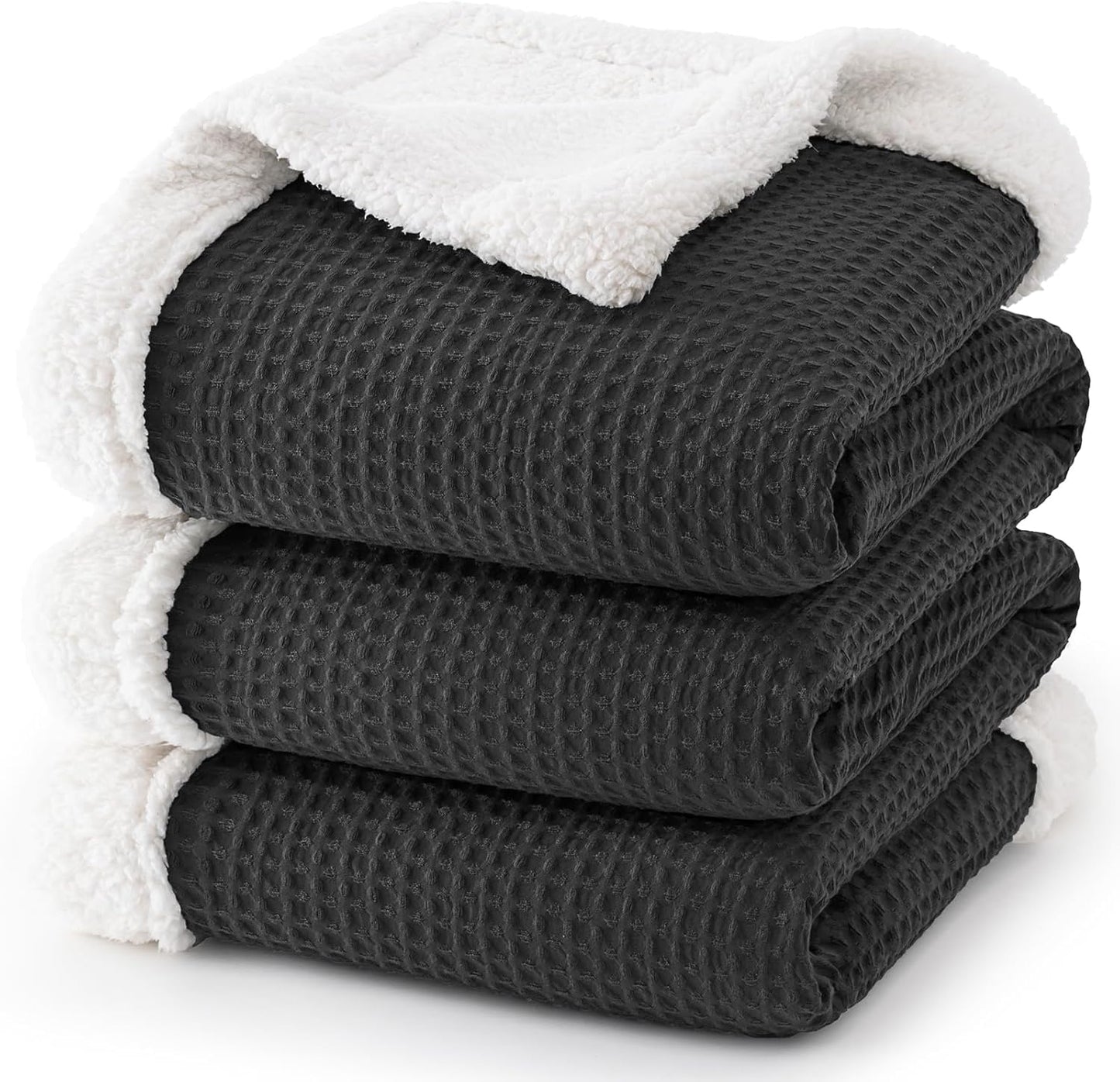 PHF Waffle Sherpa Blanket King Size for Cozy Winter Comfort