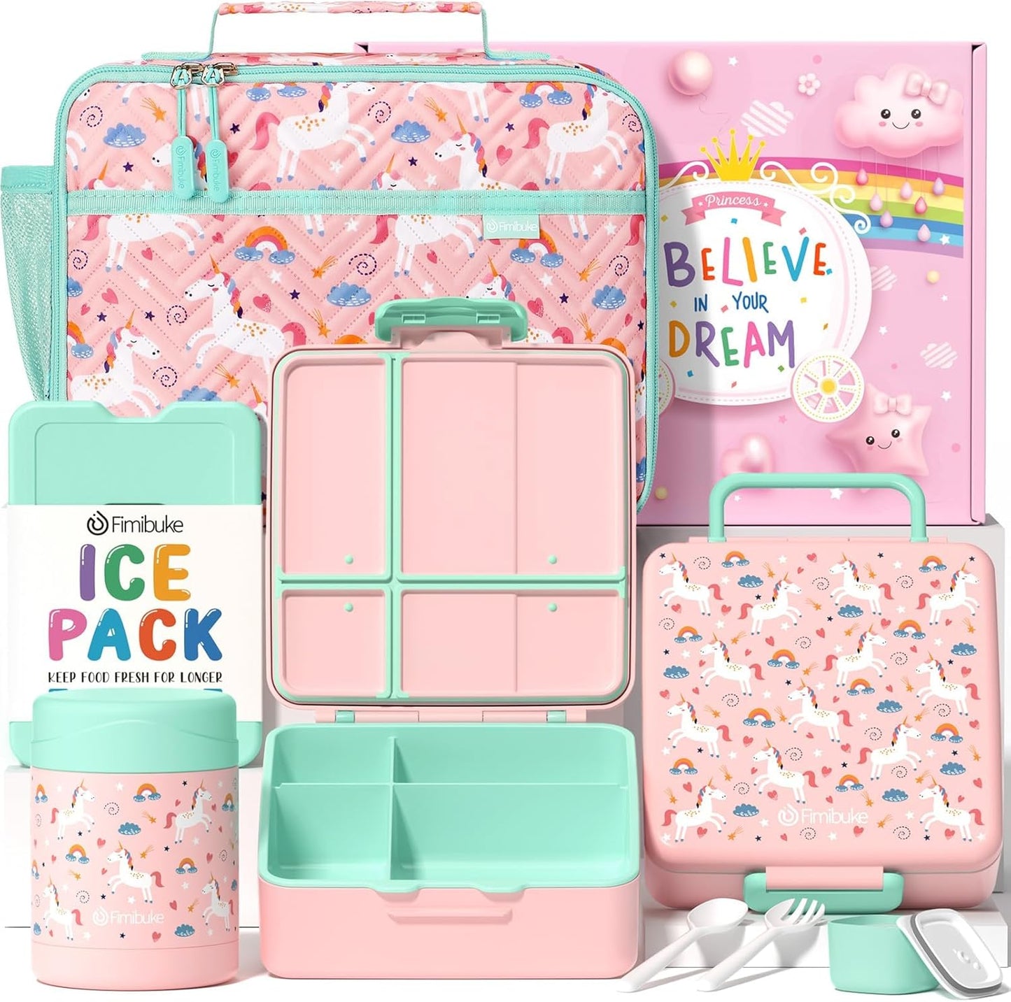 Fimibuke Kids Bento Snack Lunch Box Set with Insulated Bag