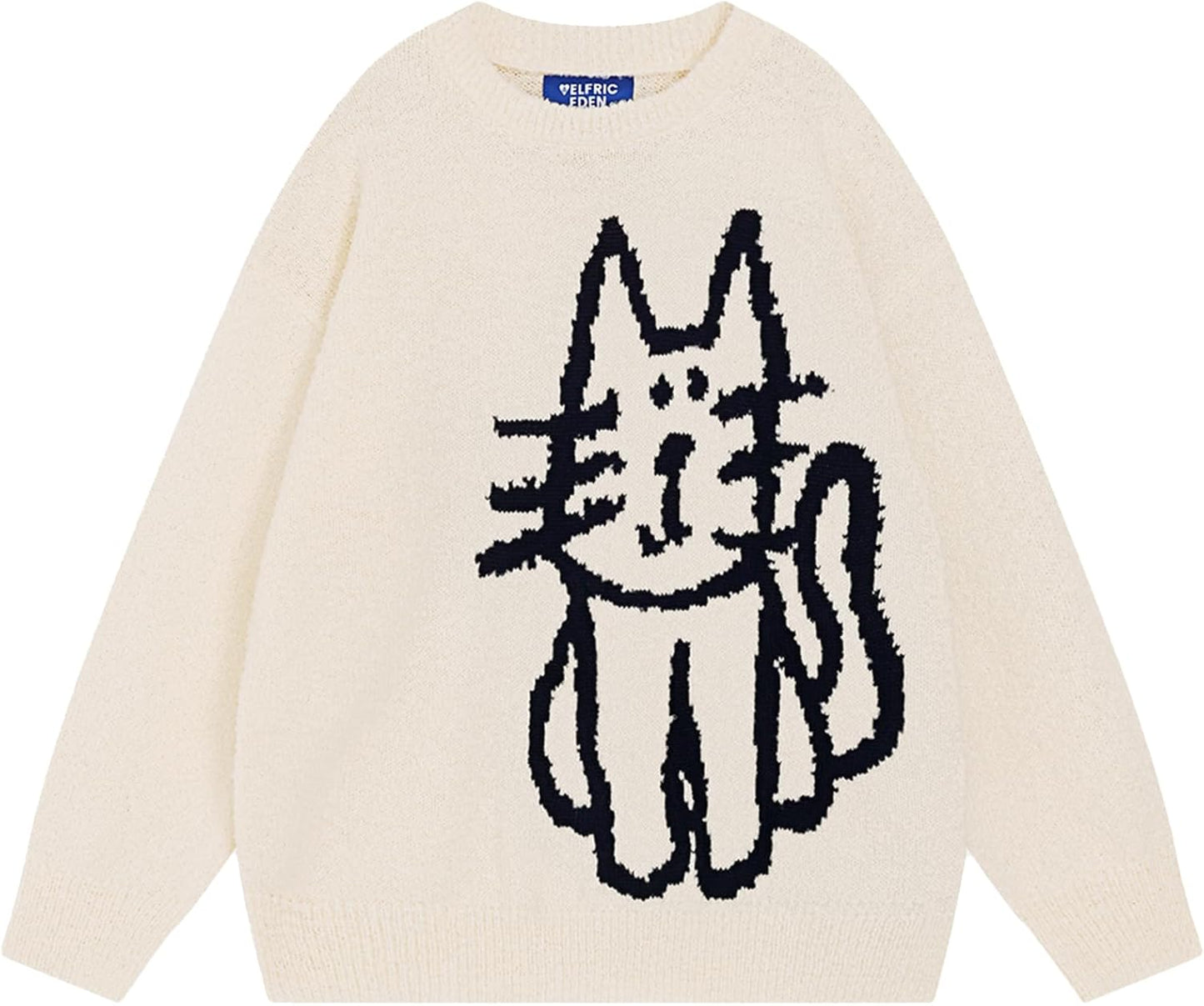Aelfric Eden Women's Oversized Pullover Sweater with Cat Graphic