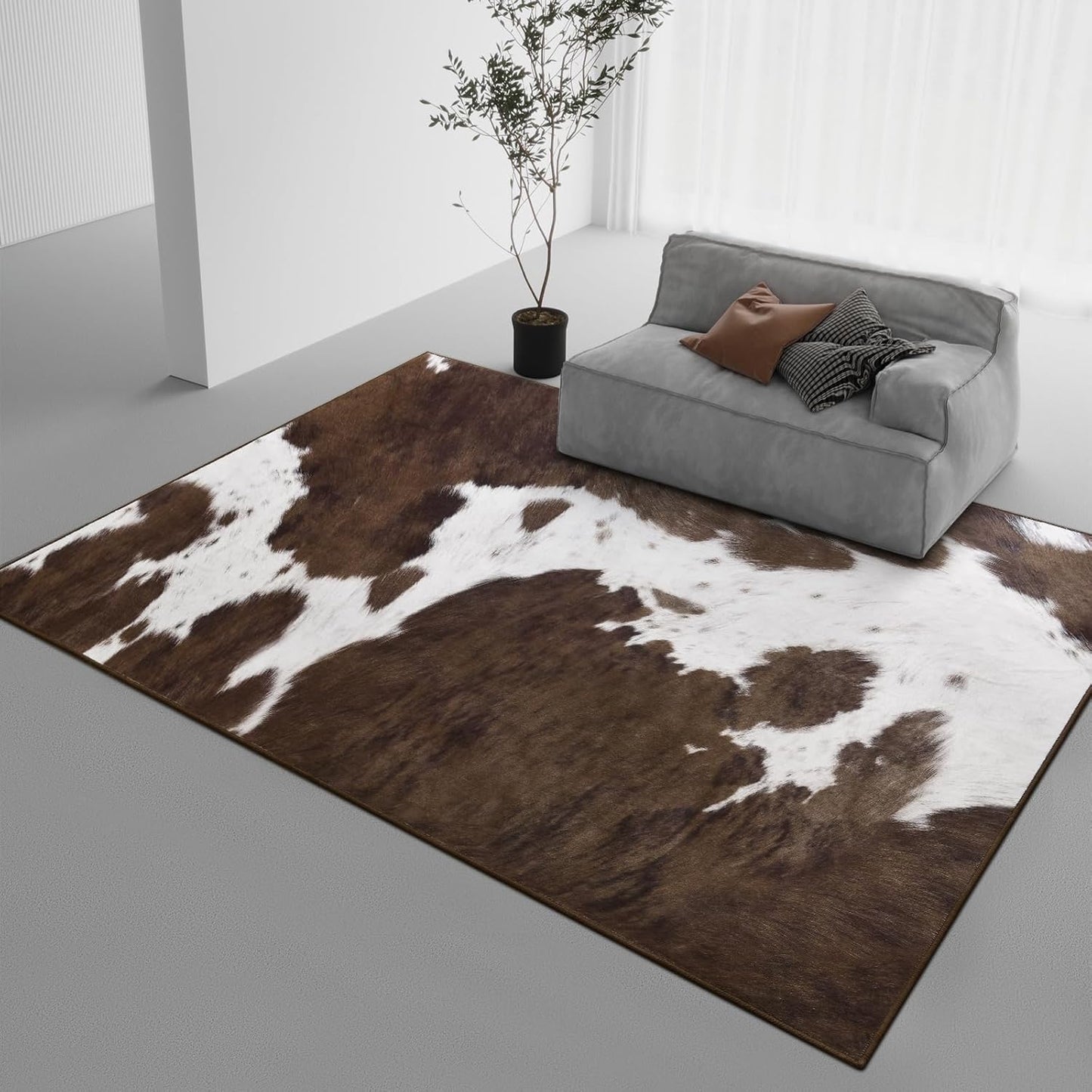 DweIke Washable Area Rugs for Living Room, Soft Cowhide Print