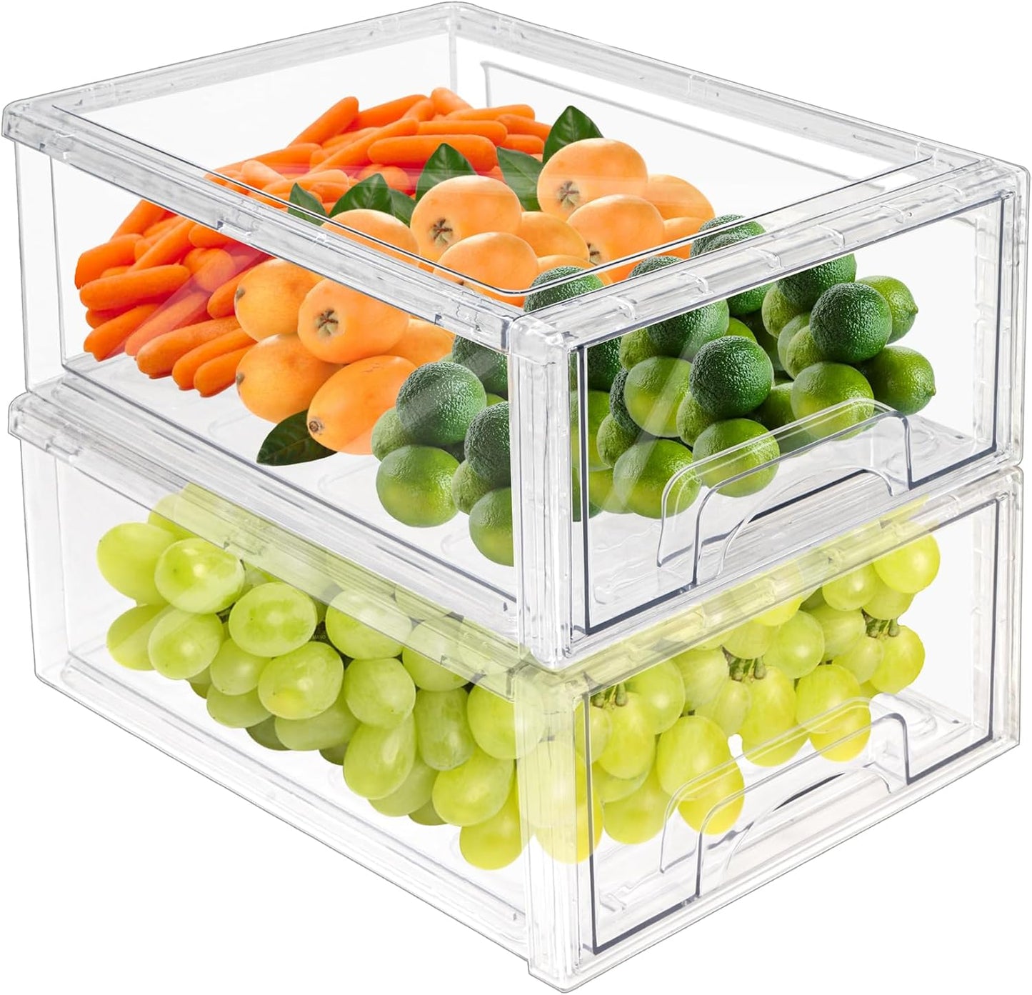 MANO 2Pack Clear Fridge Drawers for Organized Kitchen Storage