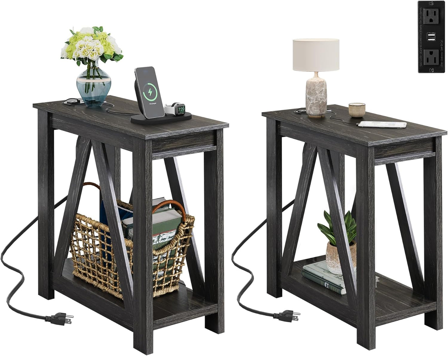 WLIVE End Tables Living Room Set with Charging Station and Storage