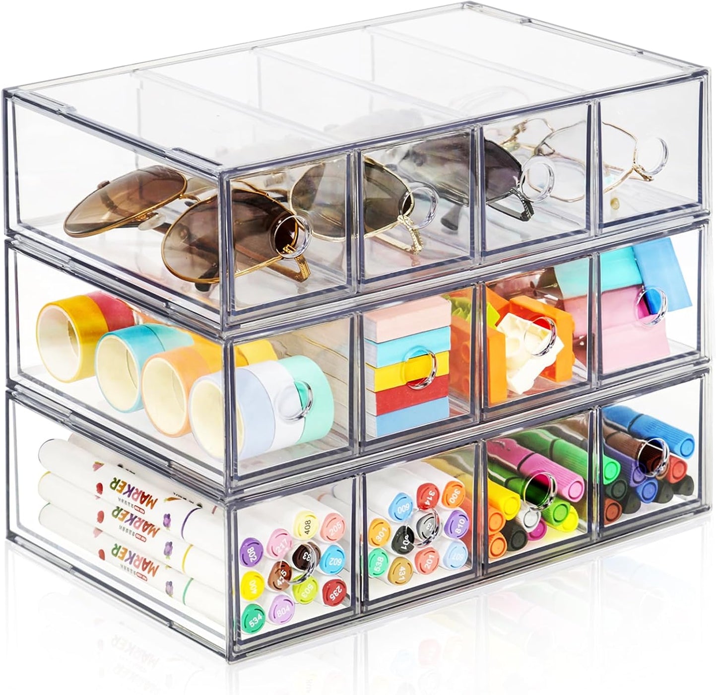 Desk Organizer with 12 Drawers for Sunglasses and Office Supplies