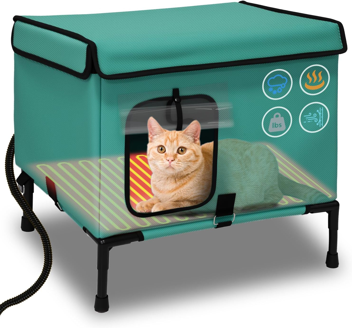 21in Large Size Heated Cat House for Outside, Weatherproof Shelter