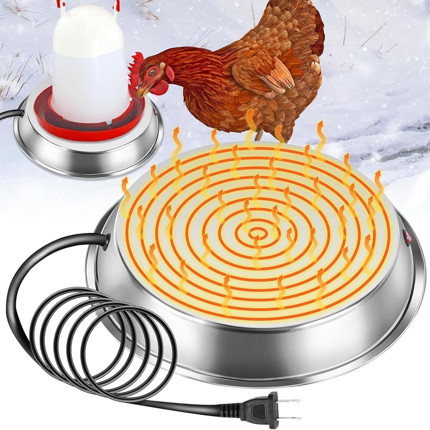 Heated Automatic Chicken Waterer, Freeze-Proof with Thermostat - Keep Your Flock Warm!