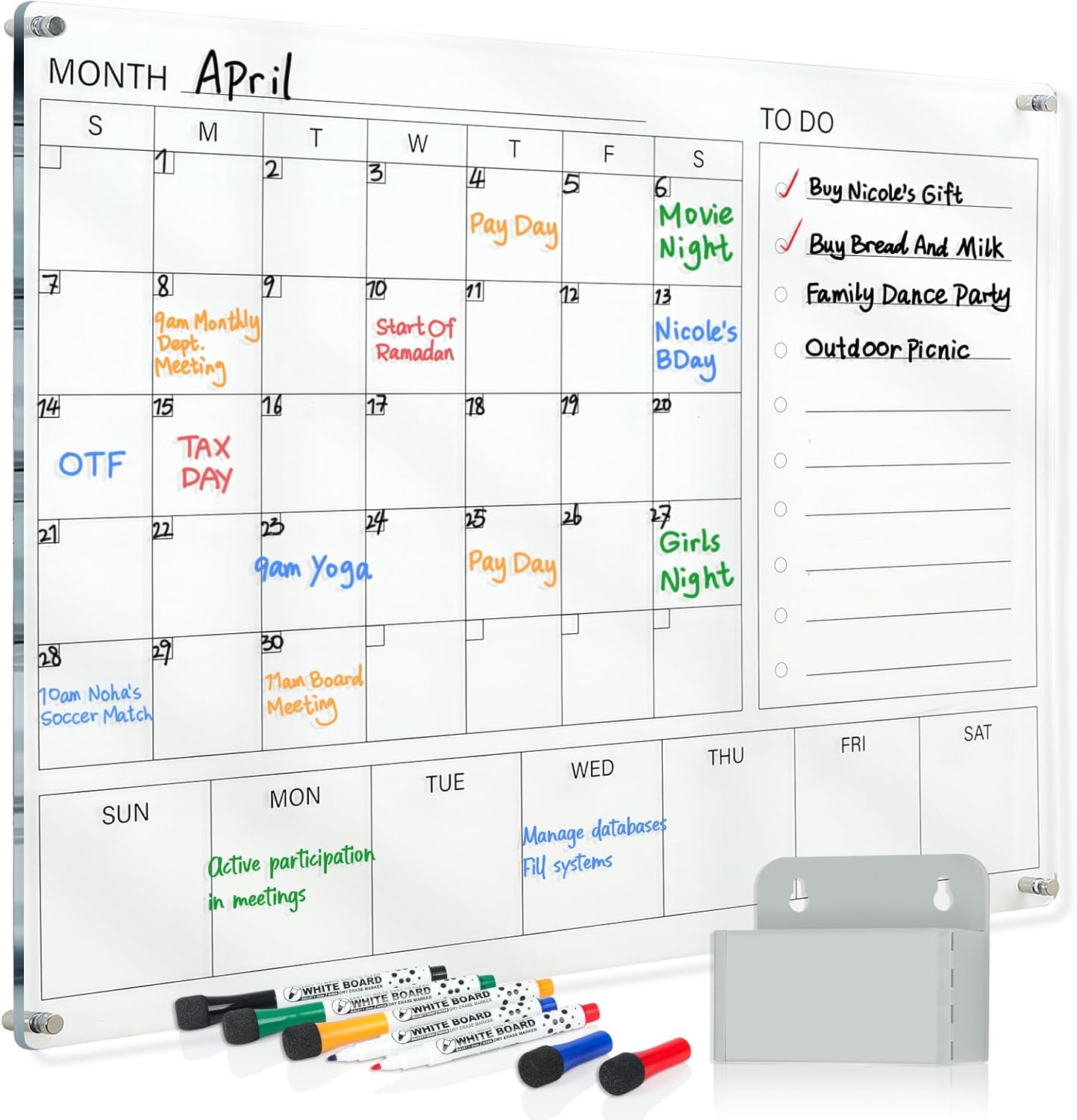 MAKELLO Acrylic Calendar for Wall - Clear White Board Calendar
