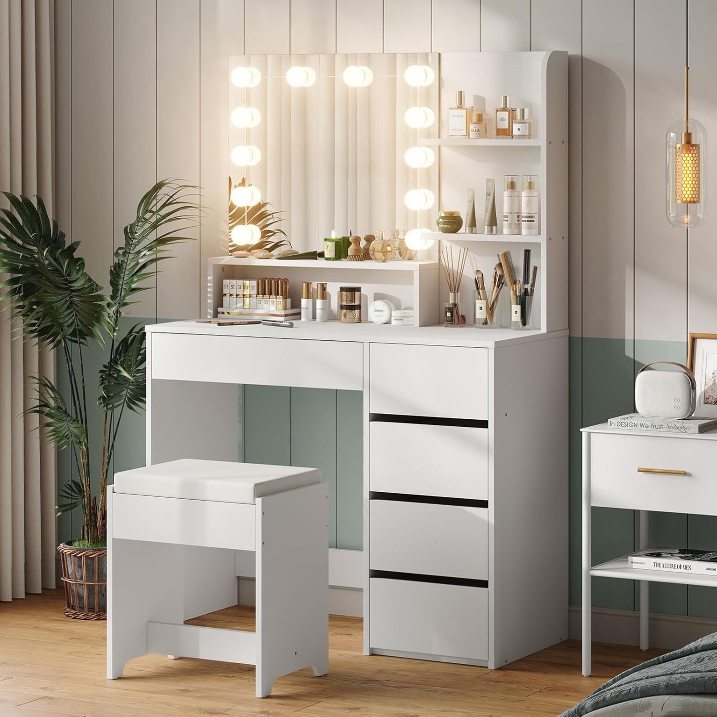 Vanity Desk w/ Lights & Storage - Brighten Your Space!