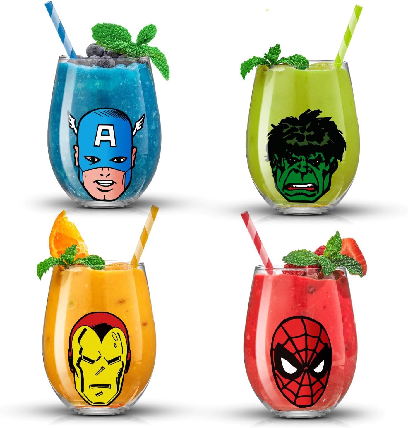 Marvel Heroes Stemless Drinking Glasses Set for Superhero Fans