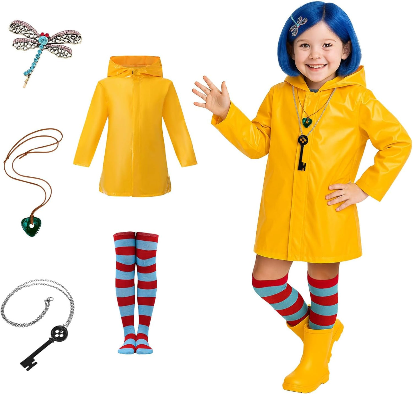Kids Halloween Cosplay Costume Yellow Raincoat Set for Fun
